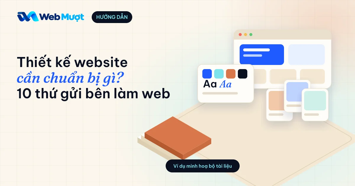 Thiết kế website cần chuẩn bị gì: bàn làm việc với hồ sơ thương hiệu, ảnh sản phẩm và màn hình website