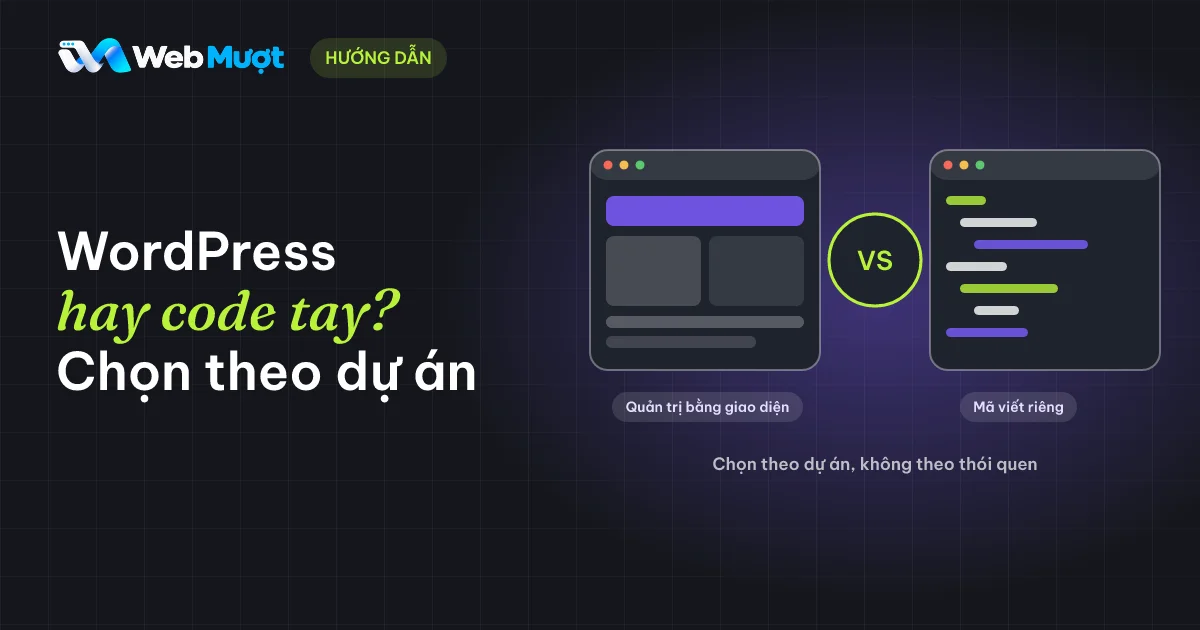 WordPress hay code tay: hai màn hình đối diện, một bên quản trị bằng khối giao diện, một bên là các dòng mã